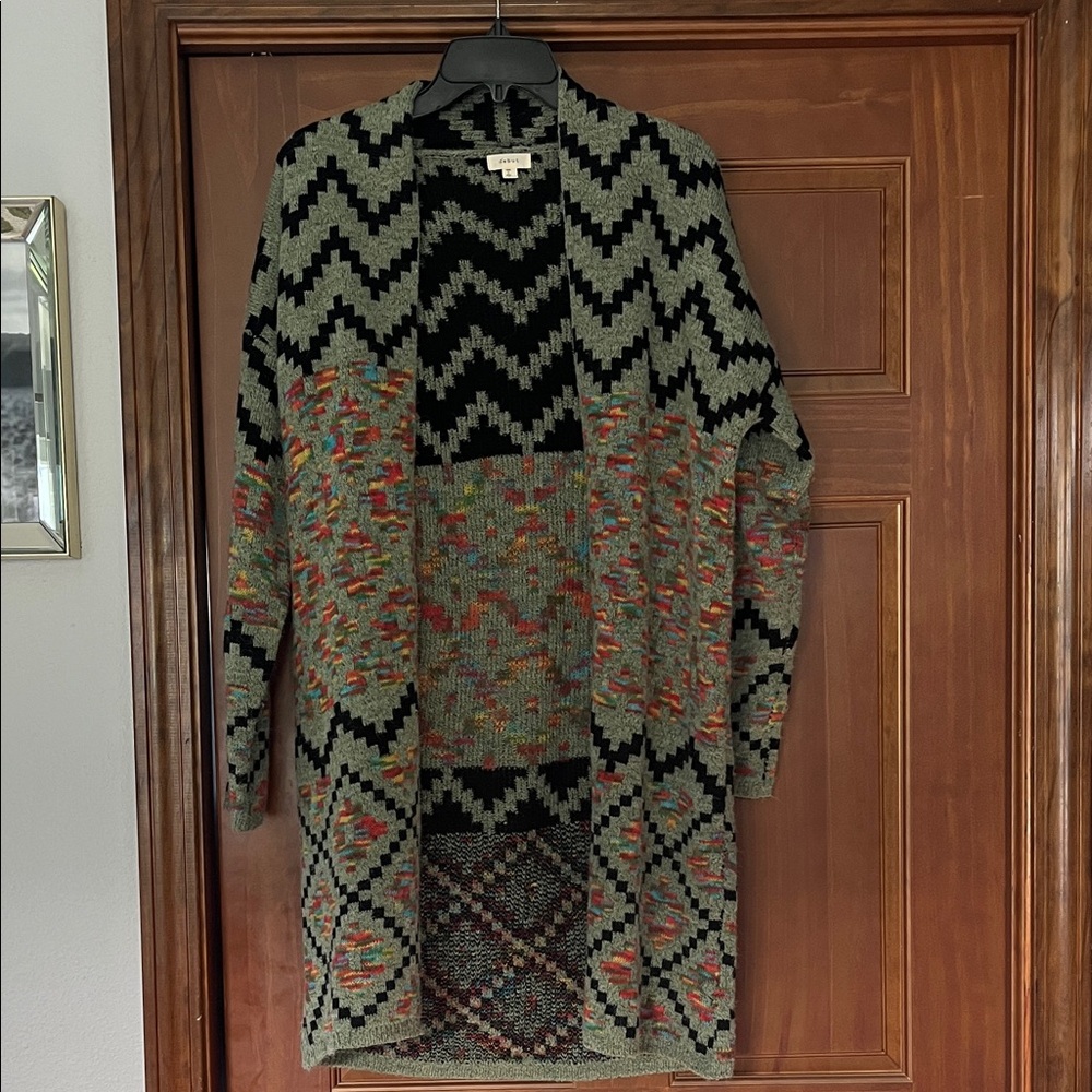 Debut Aztec Chevron and Geometric Cardigan - Black, Green, Orange